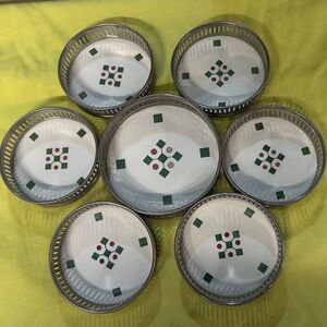 VINTAGE 7 PIECES SILVER BROOKLYN GERMAN
COASTERS SET PORCELAIN